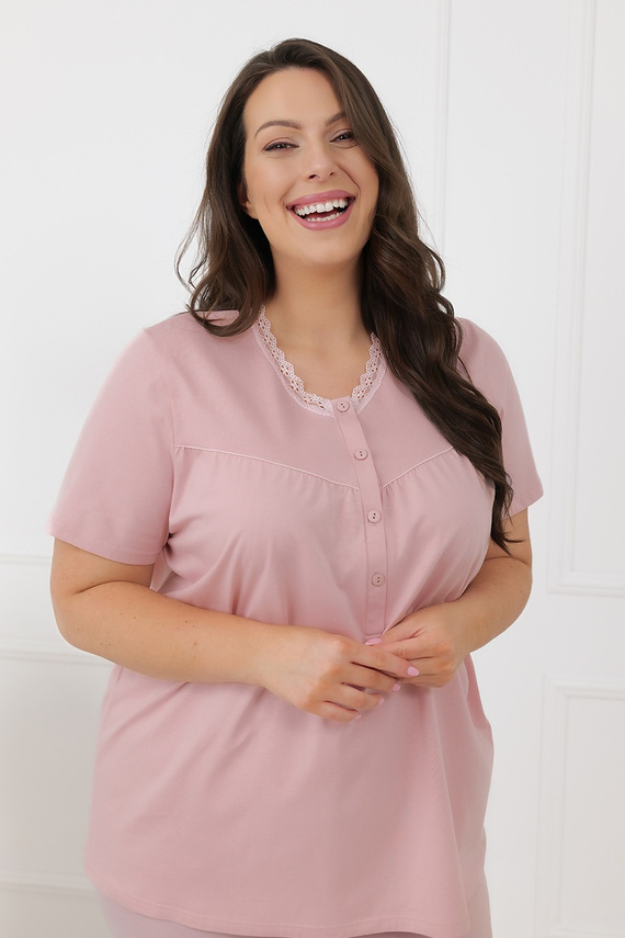 Hemaria Italian Fashion pijama de mujer de algodón 3/4 plus size rosa