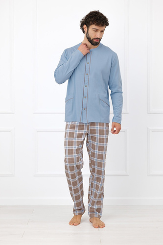 Italian Fashion Wilhelm Pijama para Hombre 100% Algodón Botones Cuadros - cappuccino