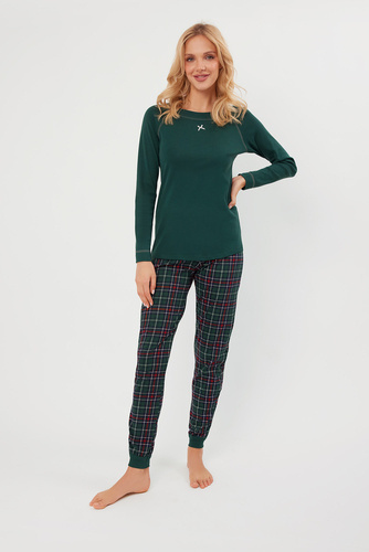 Foggia Pijama señora manga larga, pantalón largo Moda Italiana - verde/estampado