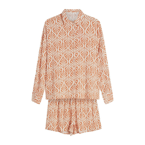 Henderson pijama de las mujeres 43664 Denise melocotón- Viscosa, manga larga, cuello, pantalones cortos