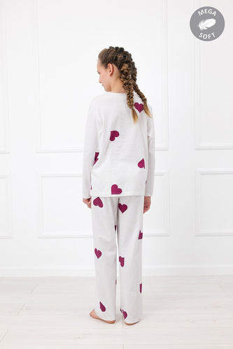 Italian Fashion Kioga Pijama infantil Mega Soft larga ecru con corazones