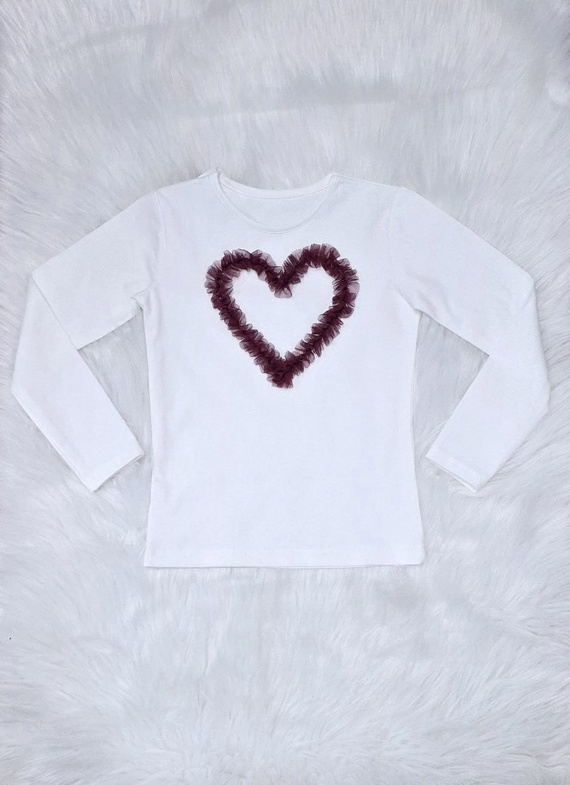 Mia Bambarillo blusa de niña de algodón crudo burdeos con corazón de tul