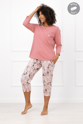 Italian Fashion Kafelia Pijama de mujer Mega Soft 3/4 flores con bolsillo