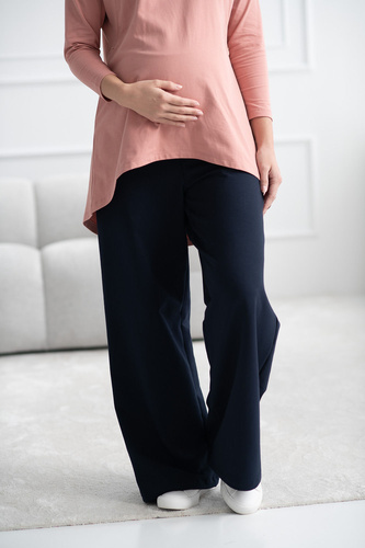 Pantalones premamá anchos Wide Flow Milk & Love Wide Leg con cinturilla 2 en 1 azul marino