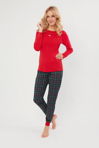 Foggia Pijama señora manga larga, pantalón largo Moda Italiana - rojo/estampado