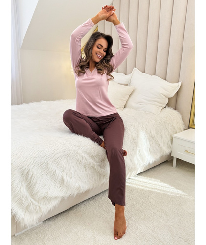 Pijama de señora Donna Daphne rosa - viscosa, manga larga, elegante y cómodo