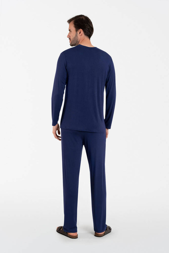 Akord Pijama hombre manga larga, pantalón largo Moda Italiana - azul marino