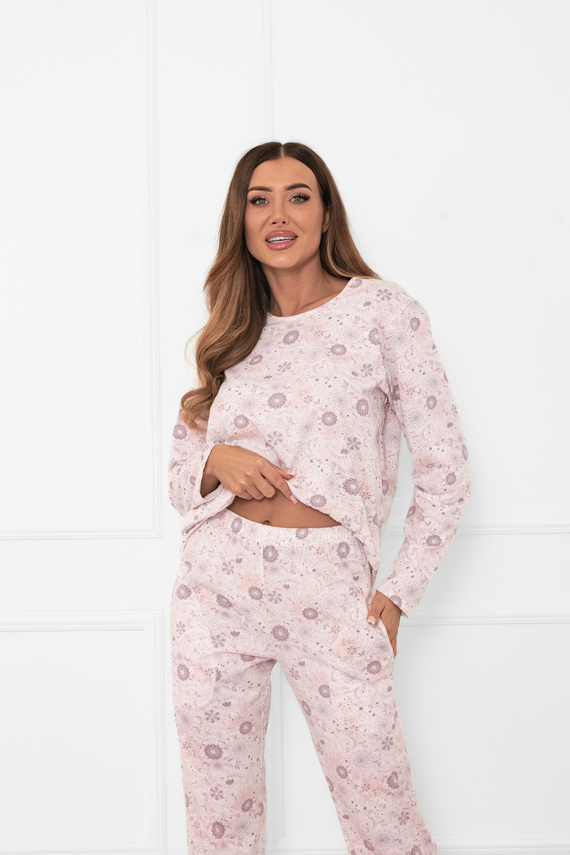 Pijama de mujer Satui - algodón, manga larga y pantalón, estampado floral Moda Italiana