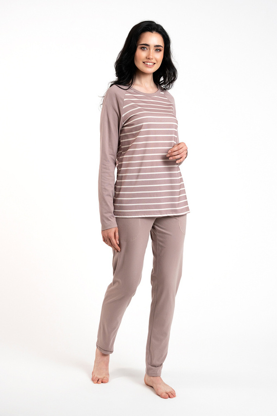 Oda Pijama de manga larga para mujer, pantalón largo Moda Italiana - estampado capuchino/cappuccino