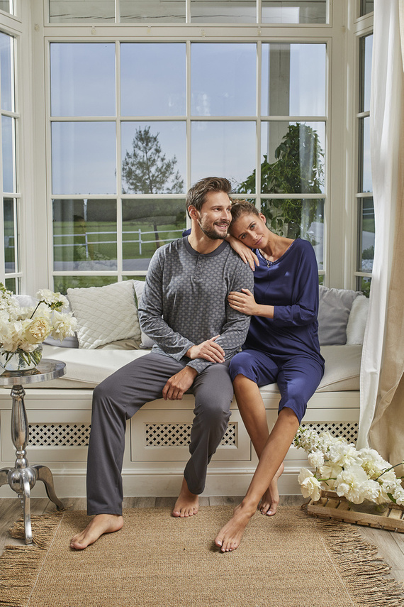 Song Pijama de mujer manga 3/4, pantalón 3/4 Moda Italiana - azul marino