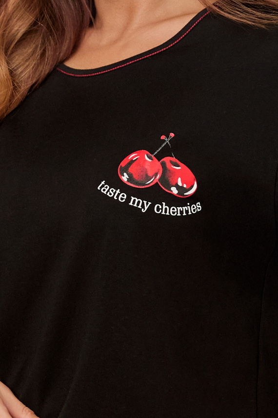 Pijama de manga corta Cherry Ladies, pantalón corto Italian Fashion - negro/estampado