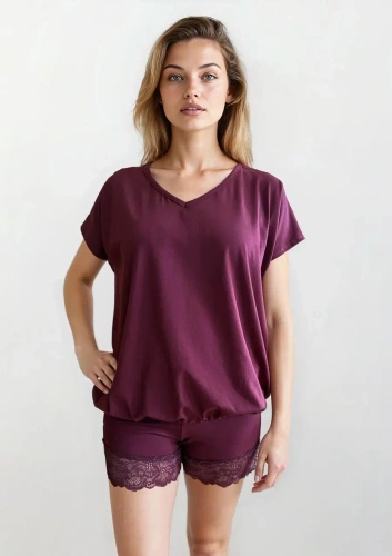 Conjunto Dkaren Tamara 3 de algodón burdeos con encaje, shorts burdeos