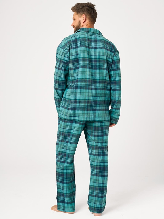 Pijama masculina Key MNS 048 verde de franela 100% algodón, larga con botones