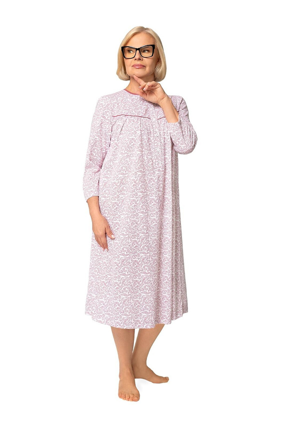 Bogna II 204 Camisón Martel 41 burdeos de algodón, camisón de manga larga con botones, ideal para regalo para la abuela