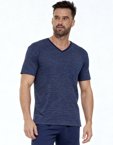 330/50 Varios Pijama Cornette - Pijama de hombre de algodón con camisa a rayas y pantalón corto liso