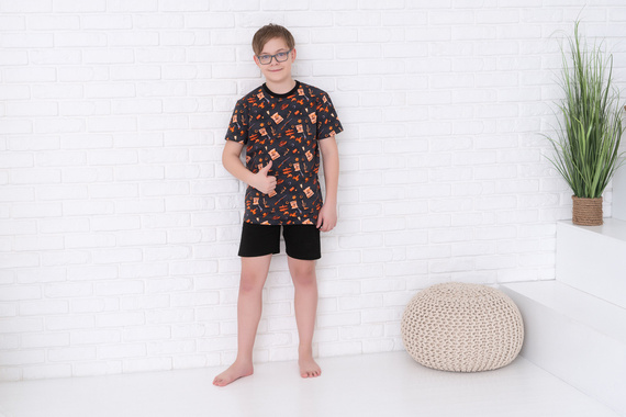 Pijama de niño Western manga corta, pantalón Italian Fashion- grafito/negro