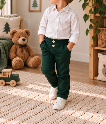 Mamatti SM019 pantalones infantiles de algodón con bolsillos y botones de madera