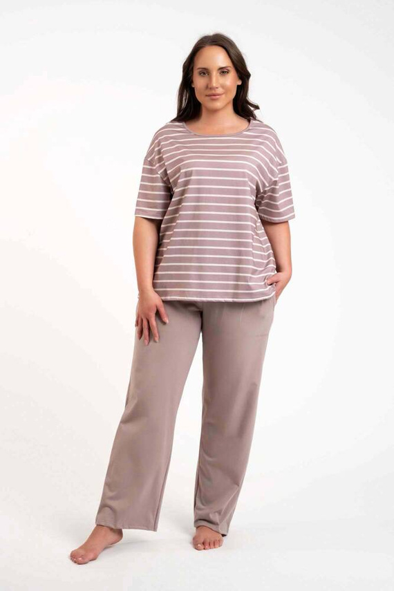 Betty Pijama señora manga corta, pantalón largo Moda Italiana - cappuccino/estampado cappuccino