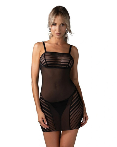 Camisón Lune Bellis Obsessive negro mesh ajustado + tanga