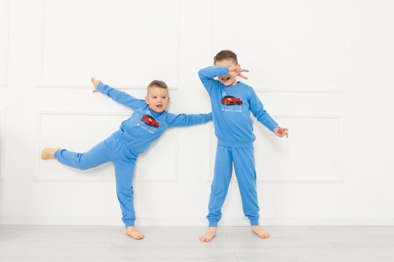 Pijama de niño Gordo - algodón, manga larga y pantalón con cordón Italian Fashion - azul