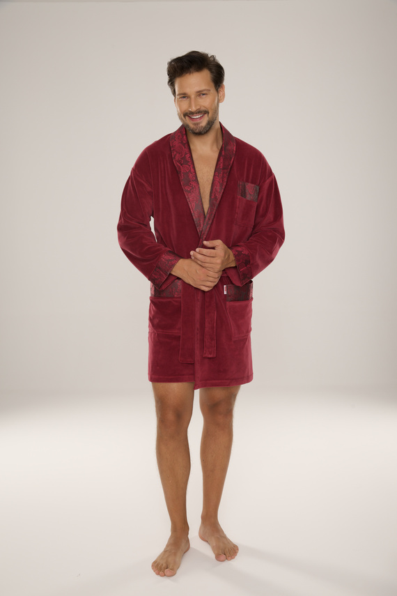 866 Noble Albornoz de terciopelo para hombre De Lafense - corto, elegante, algodón - burdeos