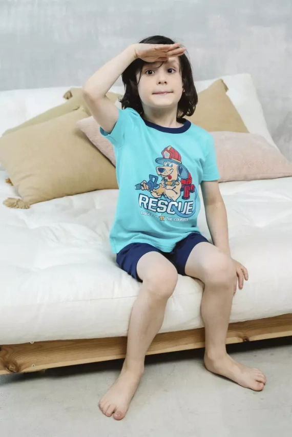 Remek Pijama niño manga corta, pantalón Moda Italiana - turquesa