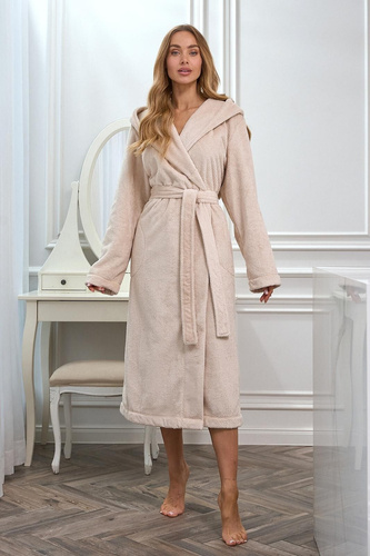 L&L 2602 Honey Bata larga de mujer con capucha, suave, atada, angora