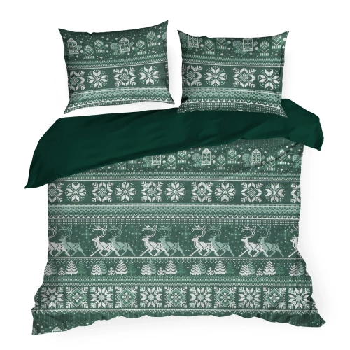 Ropa de cama de Navidad Clover Eurofirany verde oscuro - algodón ranforce, reversible