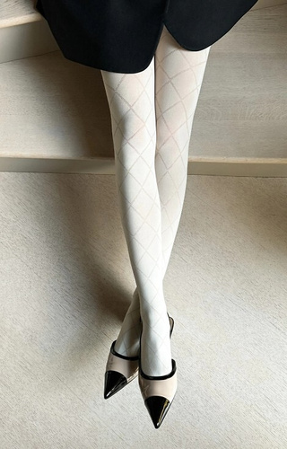 Grandi Tights Rombo 60 den Veneziana panna - estampado geométrico, suave y elástico