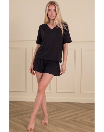 Luna 1313 pijama de mujer negra 100% algodón camiseta y pantalones cortos
