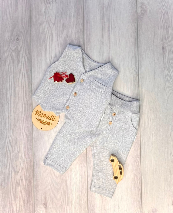 Mamatti KC008 conjunto niño elegante chaleco pantalón gris melange