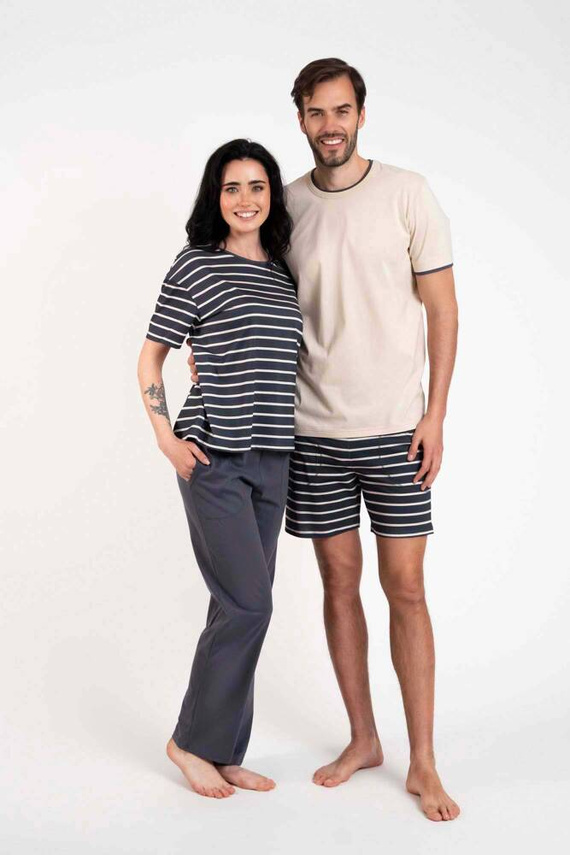 Betty Pijama señora manga corta, pantalón largo Moda Italiana - estampado grafito/grafito