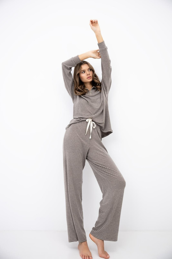 Sensis Amaya Mocca pijama larga de mujer de lyocell y viscosa a rayas