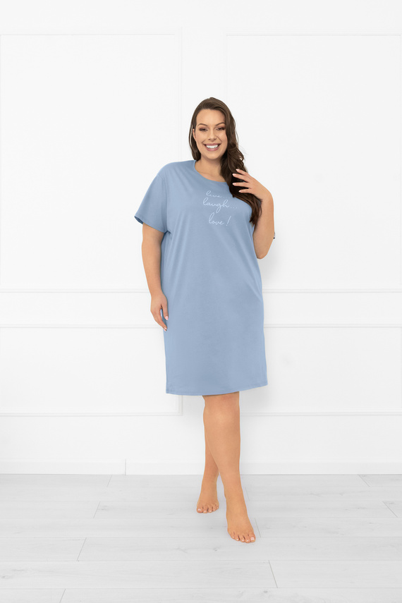 Camisón de señora Ksara - manga corta, algodón Moda Italiana - acero