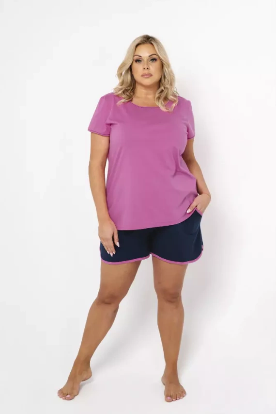 Ontega Pijama señora manga corta, pantalón corto Italian Fashion- amaranto/ azul oscuro