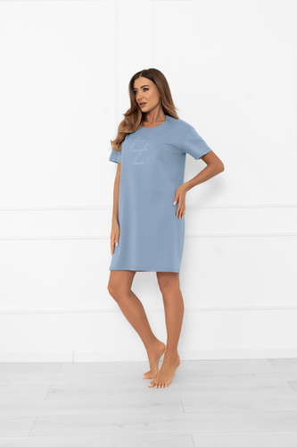 Camisón de señora Ksara - manga corta, algodón Moda Italiana - acero