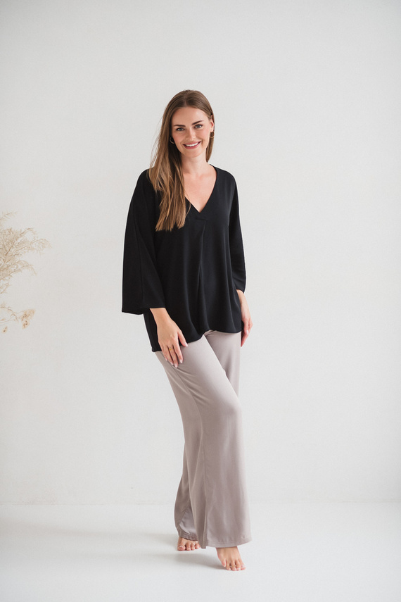 Mamafullness Blusa de embarazada para lactancia Milk&Love negra- viscosa, manga 3/4, oversize