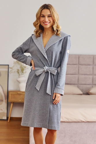 7229 Bata de señora Doctor Nap - algodón, capucha, ribete elegante - gris oscuro