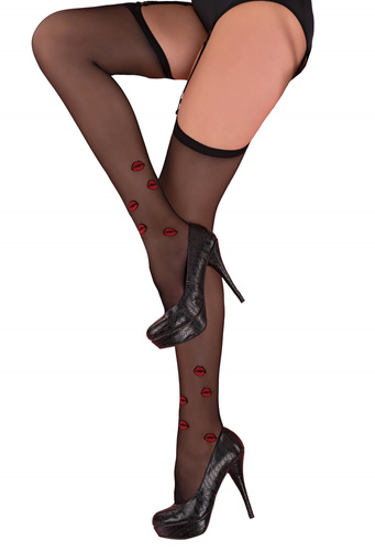 Crimson Lipstick Negro 20 DEN LivCo Corsetti Liguero de moda