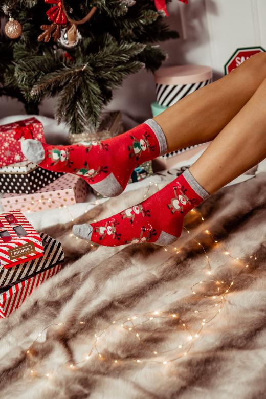 1283.002 Reno de pie Milena - Calcetines de Navidad para mujer, Rojo