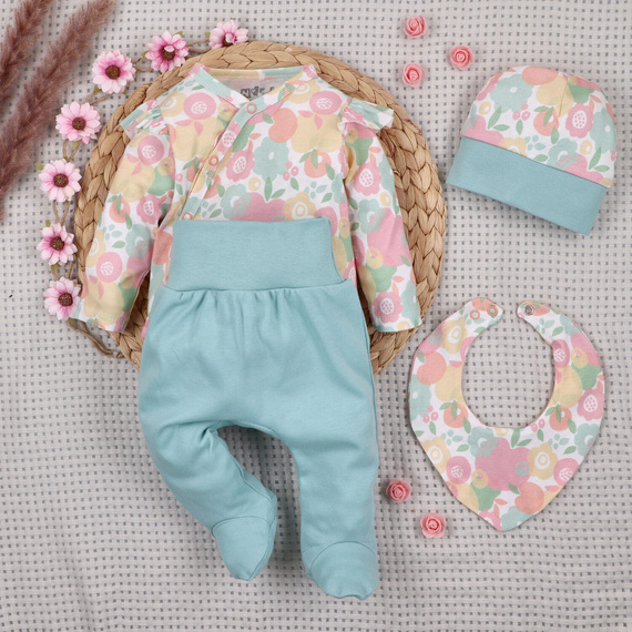 Conjunto bebé NINI Colorful Fruits algodón orgánico body polaina gorro niña