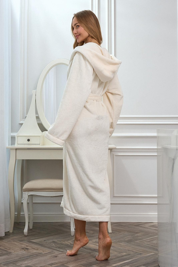 L&L 2602 Honey Bata larga de mujer con capucha, suave, atada, color ecru