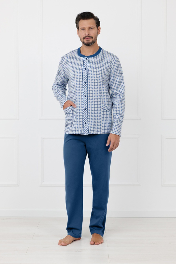 Pijama masculina Homer Italian Fashion de algodón, abotonada, larga