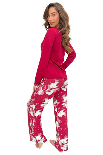 Pijama de mujer Donna Brigitte Long burdeos viscosa encaje manga larga