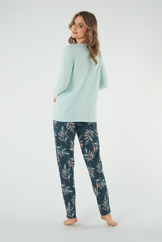 Julietta Pijama señora manga larga, pantalón largo Moda Italiana - pistacho/estampado