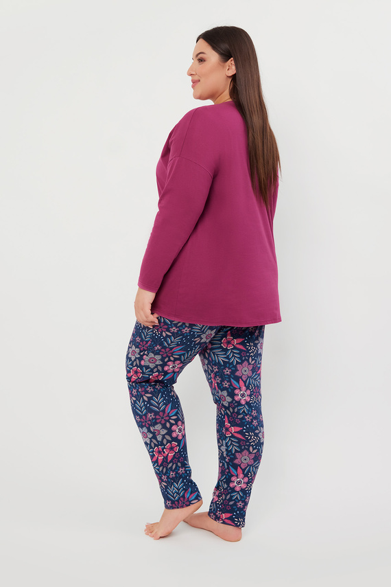 Folk Pijama de mujer manga larga, pantalón largo Moda Italiana - mora/estampado