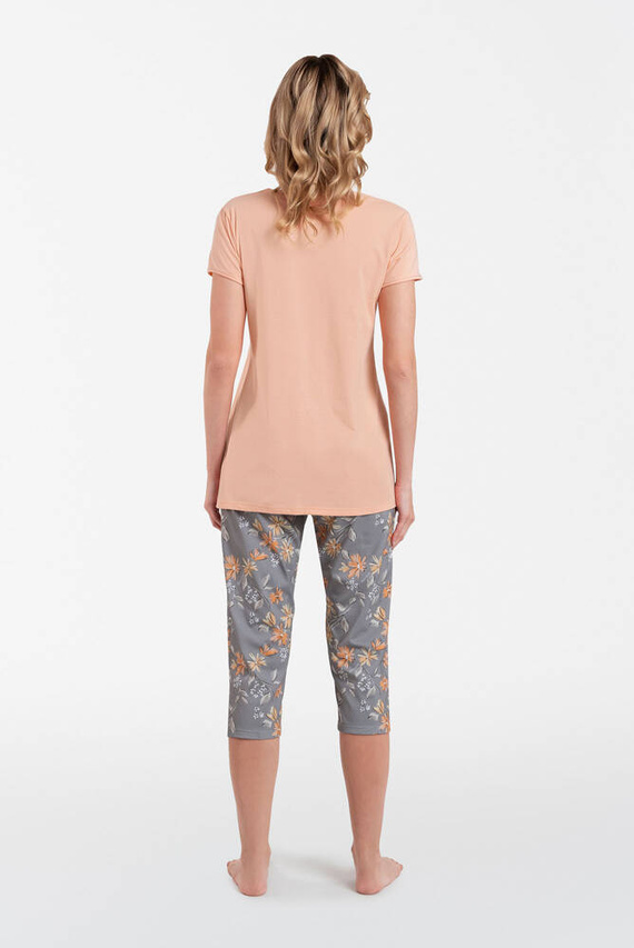Kasali Pijama de mujer manga corta y pantalón 3/4 Moda Italiana - salmón/estampado