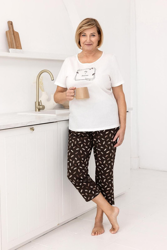 733 Pijama Regina de algodón crudo, manga corta, escote semicircular, estampado delante