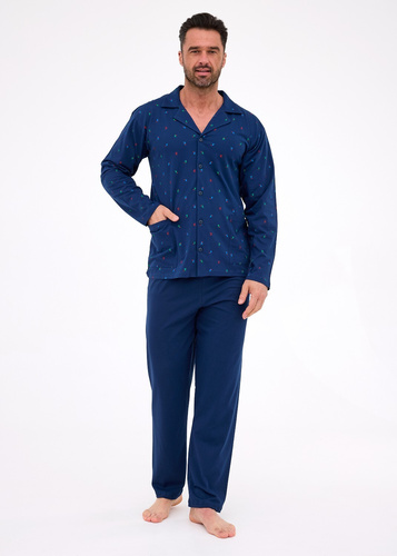 114/79 Pijama de hombre Cornette | Frente abierto, 100% algodón, cuello y bolsillos