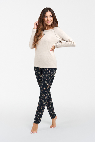 Pijama Denali Ladies manga larga, pantalón largo Italian Fashion- beige melange/print